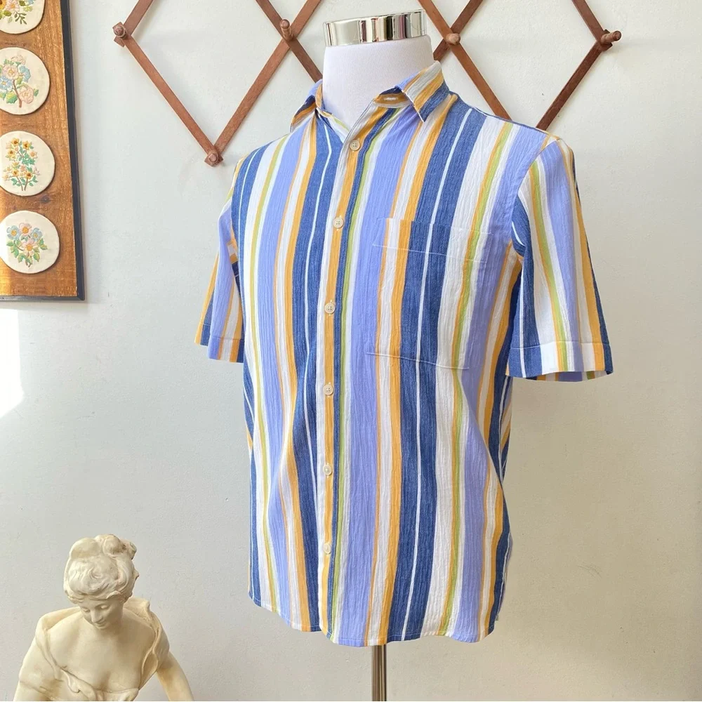 Zara Retro Striped Gauze Cotton Button Up Shirt - Picture 10 of 14
